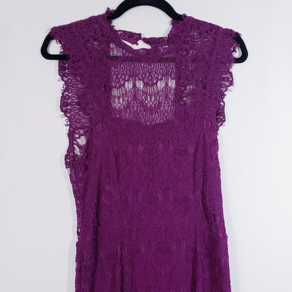 Free People Body Con Lace Open Back Magenta Purple Witchy Dress sz M - Picture 7 of 13
